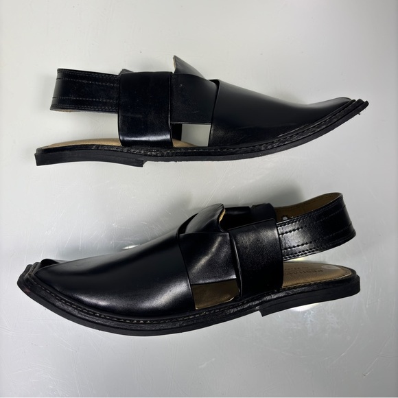 Peshawari Handmade Black Leather Charsaddah Chappal Pakistan‎ Sandal Size 7 main image 8